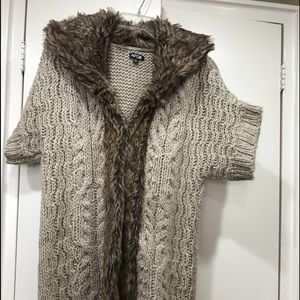 FAUX FUR COLLAR LONG 3/4 sweater coat